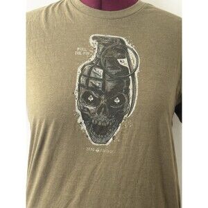 Zero Foxtrot Pull The Pin Skull Grenade Graphic T Shirt Olive Large USA